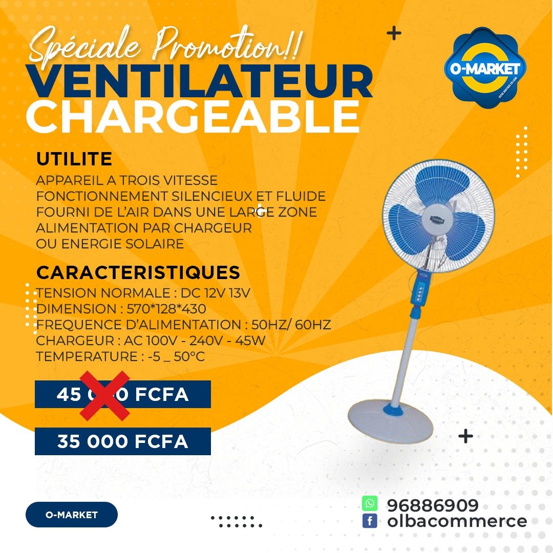 VENTILATEUR Rechargeable DC 12V 5 Fan
